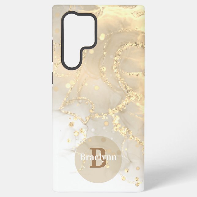 Personalised Monogrammed Gold Marble Glitter Samsung Galaxy S22 Ultra Case (Back)