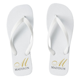 Personalised Monogrammed Gold White Flip Flops