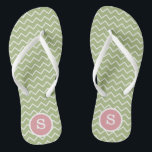 Personalised Monogrammed Green & White Chevron Jandals<br><div class="desc">Personalised Monogrammed Green  & White Chevron Wedding Flip Flops</div>