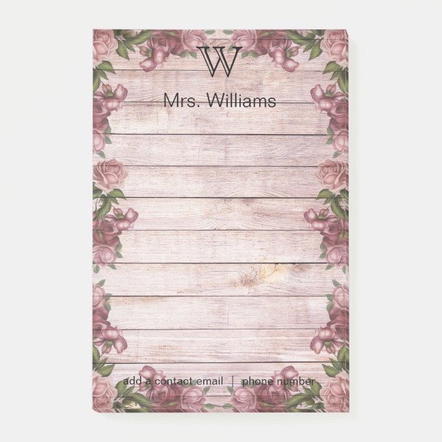 Personalised Monogrammed Green Wooden Background Post-it Notes (Front)