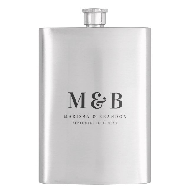Personalised Monogrammed Initials Wedding Favours Hip Flask (Front)