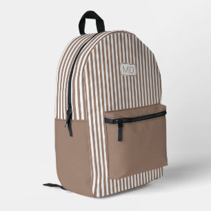 Personalised Monogrammed Latte Shade Stripes Printed Backpack
