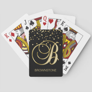 Personalised Monogrammed Letter 'B' Gold Black Playing Cards
