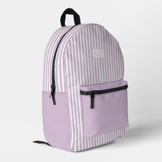 Personalised Monogrammed Light Lilac Stripes Printed Backpack (Back Corner Left)