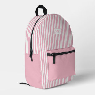 Personalised Monogrammed Pastel Pink Stripes Printed Backpack