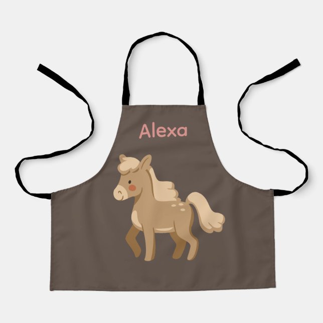 Personalised Monogrammed Pony Horse Girl  Apron (Front)