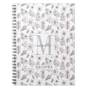 Personalised Monogrammed Recipe Floral Pattern  Notebook