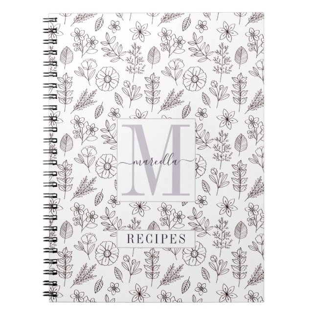 Personalised Monogrammed Recipe Floral Pattern  Notebook (Front)