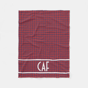Personalised Monogrammed Red and Blue Plaid Fleece Blanket