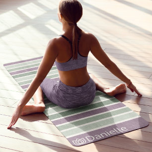Personalised Monogrammed Striped Green Lotus Yoga Mat