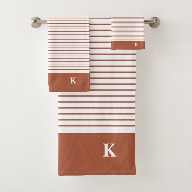 Personalised Monogrammed Terracotta Striped Family Bath Towel Set (Insitu)