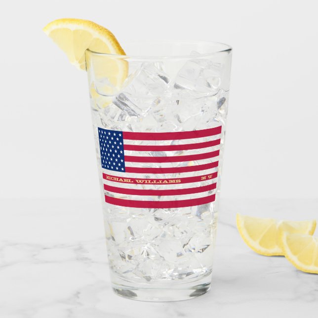 Personalised Monogrammed USA American Flag Beer Glass (Front Ice)