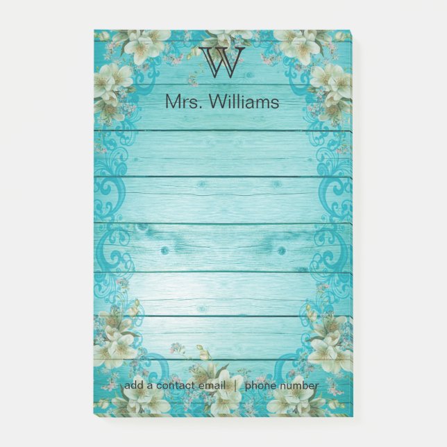 Personalised Monogrammed Wooden Background Post-it Notes (Front)