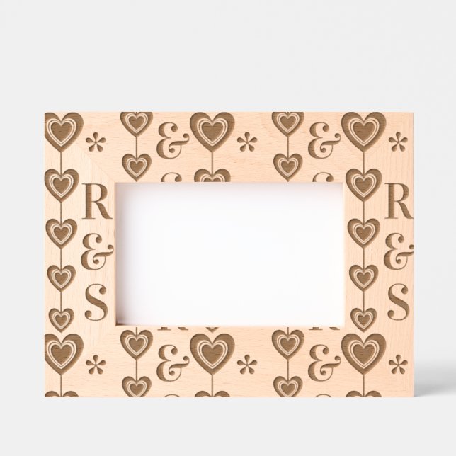 Personalised Monograms and Strings of Hearts Etched Frames (Front)