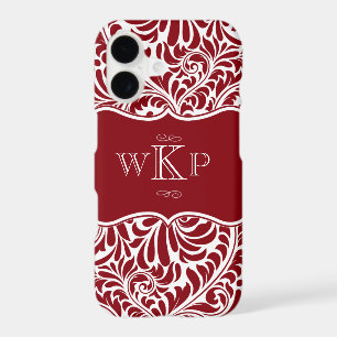 Personalised Monograms Cranberry Damask Pattern Ca