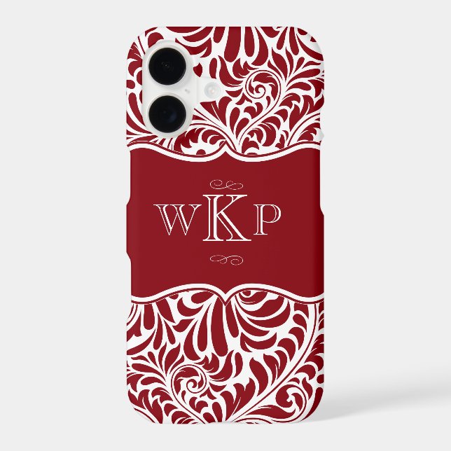 Personalised Monograms Cranberry Damask Pattern Ca (Back)