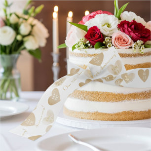 Personalised Monograms, Double the Golden Hearts  Grosgrain Ribbon