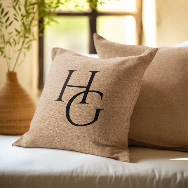 Personalised Monograms Faux Burlap Cushion (Creator Uploaded)