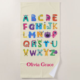 Personalised Monster ABC Silly Alphabet Monsters Beach Towel