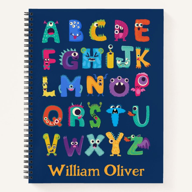 Personalised Monster ABC Silly Alphabet Monsters Notebook (Front)