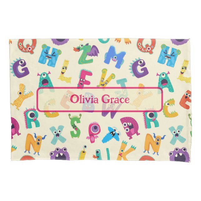 Personalised Monster ABC Silly Alphabet Monsters Pillowcase (Front)