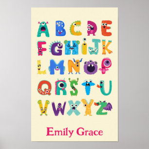 Personalised Monster ABC Silly Alphabet Monsters Poster