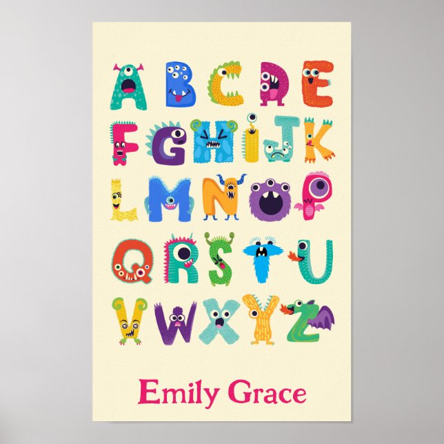 Personalised Monster ABC Silly Alphabet Monsters Poster (Front)