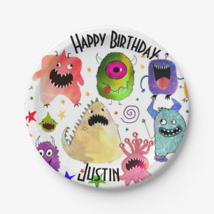 Personalised monster birthday paper plates