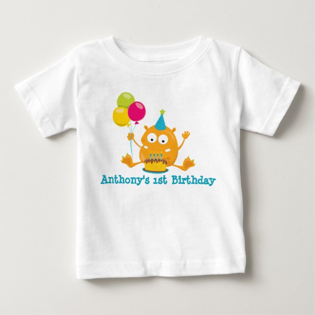 Personalised Monster First Birthday Romper Baby T-Shirt (Front)