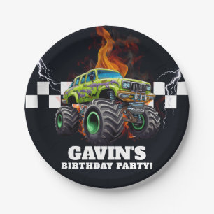 Personalised Monster Truck Birthday Party Paper Plate