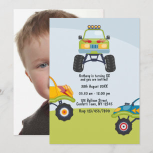 Personalised Monster Truck Birthday Photo Invitation