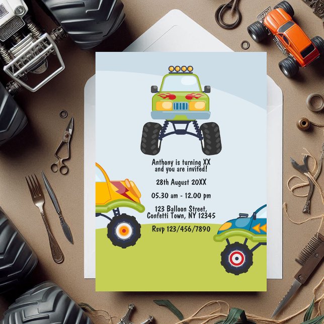 Personalised Monster Truck Birthday Photo Invitation (Personalized Monster Truck Birthday Photo Invitation)