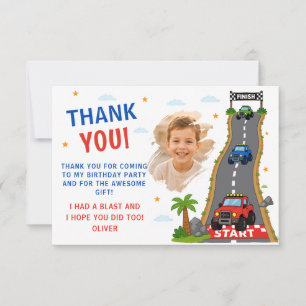 Personalised Monster Truck Birthday Photo Thank You Card