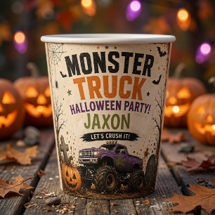Personalised Monster Truck Halloween Birthday Paper Cups