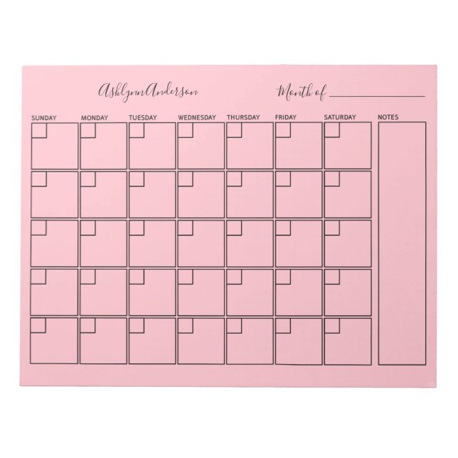 Personalised Monthly Planner Notepad (Front)
