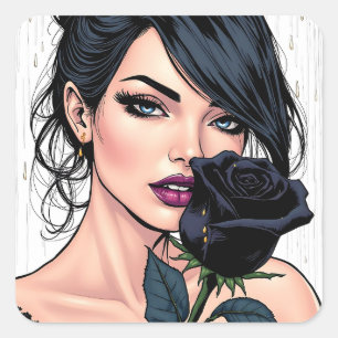 Personalised Moody Gothic Woman with Rose   Square Sticker