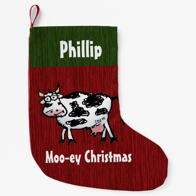 Personalised Mooey Christmas Funny Cow Small Christmas Stocking (Front)