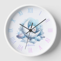 Personalised Moon and Clouds Baby Room Clock