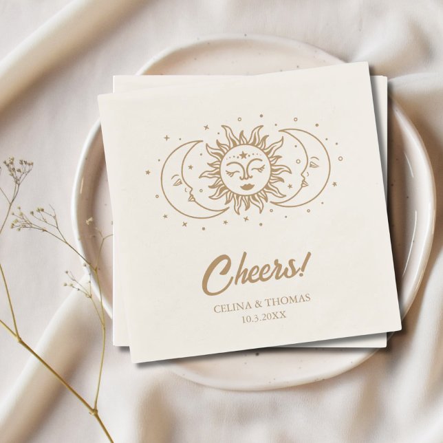 Personalised Moon Celestial Gold Wedding Napkins (Personalized Moon Celestial Gold Wedding Napkins
)