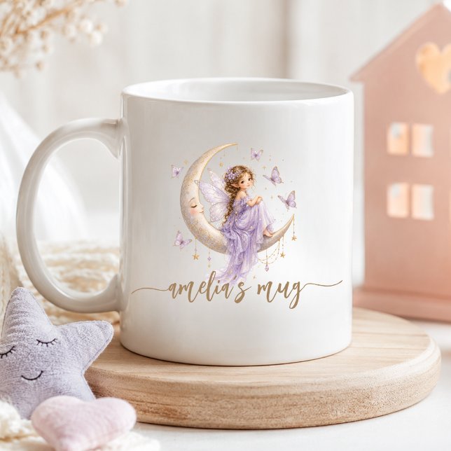 Personalised Moon Fairy Name | Lavender Butterfly Coffee Mug (Personalized Moon Fairy Name | Lavender Butterfly Coffee Mug)