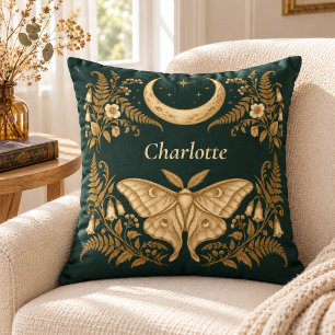 Personalised Moon Moth Botanical Witch Pillow