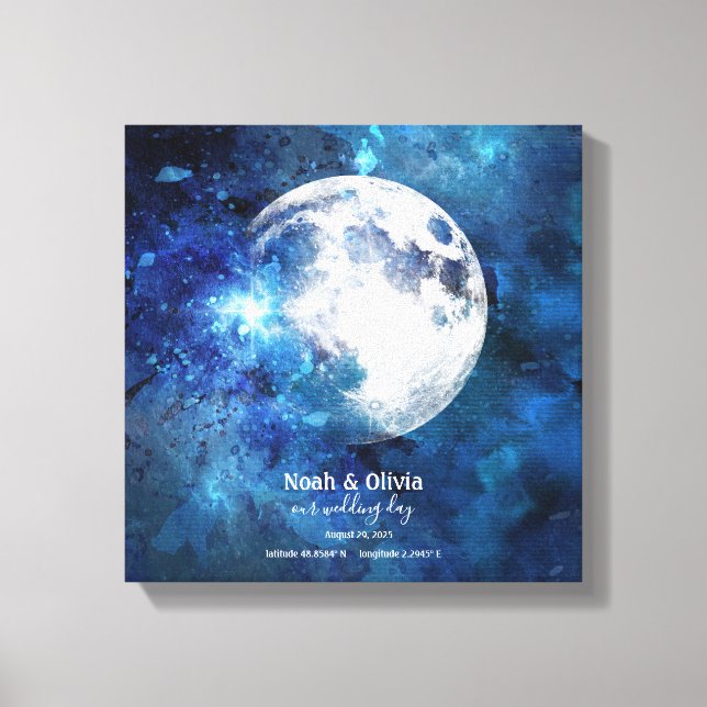 Personalised Moon Phase Meeting Place Monogram  Canvas Print (Front)