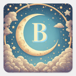 ☁️ Personalised Moonlight Baby Name Theme ☁️ Square Sticker