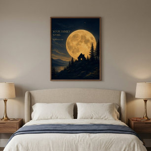 Personalised Moonlit Cabin Wall Art Print