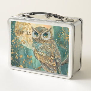 Personalised Moonlit Owl Emerald Forest Fantasy Metal Lunch Box
