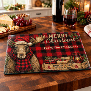 Personalised Moose Christmas Glass Cutting Board