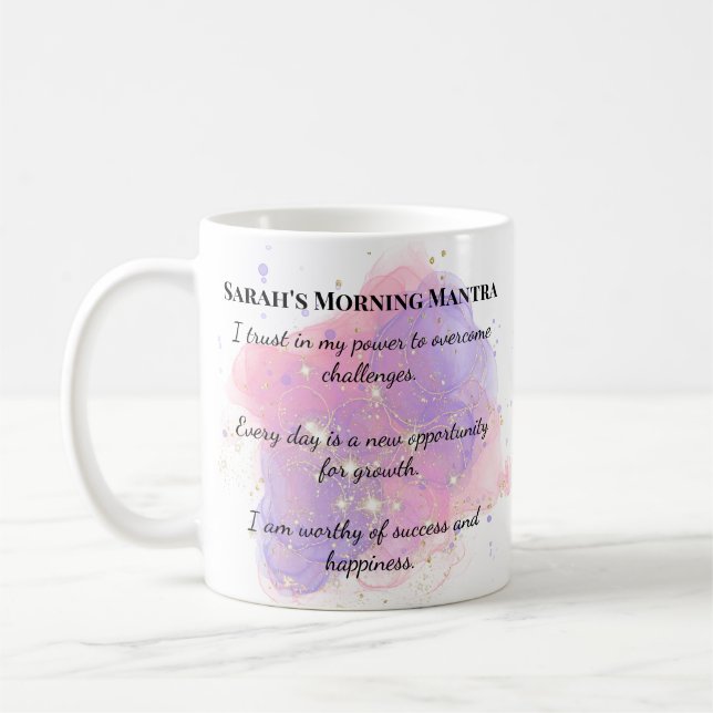 Personalised Morning Mantra Affirmations Coffee Mug (Left)