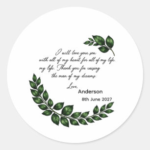 Personalised Mother of Groom Bride gift, Thank you Classic Round Sticker