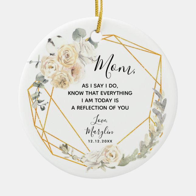 Personalised Mother of the Bride Floral Gift Ceramic Tree Decoration (Front)