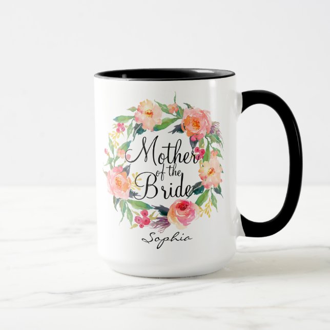 Personalised Mother of the Bride Floral Wreath2 Mug (Right)